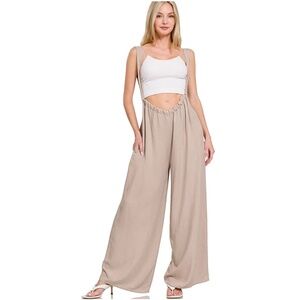 Zenana premium woven tieback suspender jumpsuit in Ash Mocha